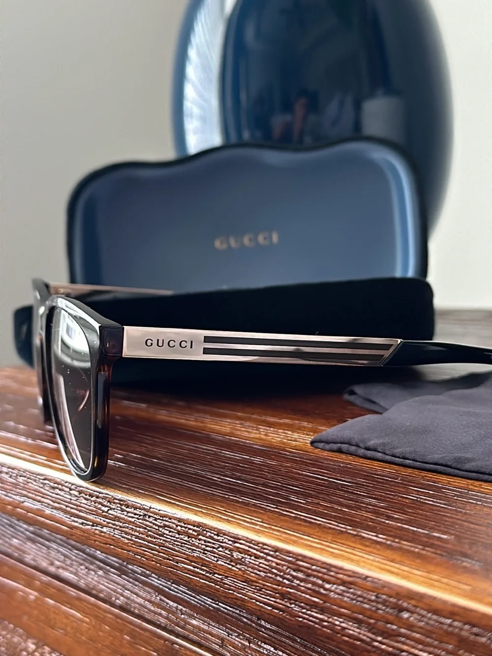 Gucci Black/Brown Gradient Square Sunglasses with Gold Accents